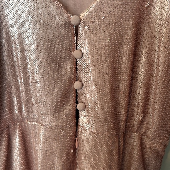 Dress the Population Rose Gold Sequin Sparkling NWT VNeck Midi Dress Prom XS - Picture 10 of 13